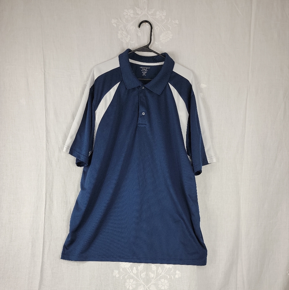 Architect  Golf Performance Polo Shirt Mens 2XLT Blue White Short Sleeve ....D5